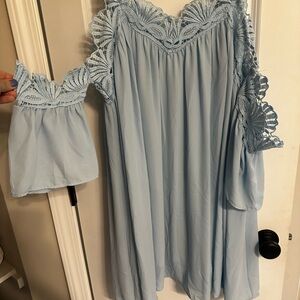 Elegant Blue Lace Dress XL l